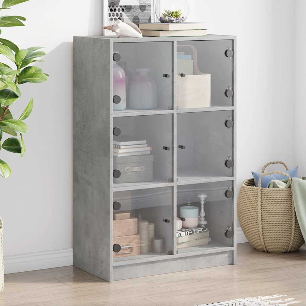E-shop Multidom Vysoká skrinka s dvierkami betónová 68x37x109 cm kompoz. drevo