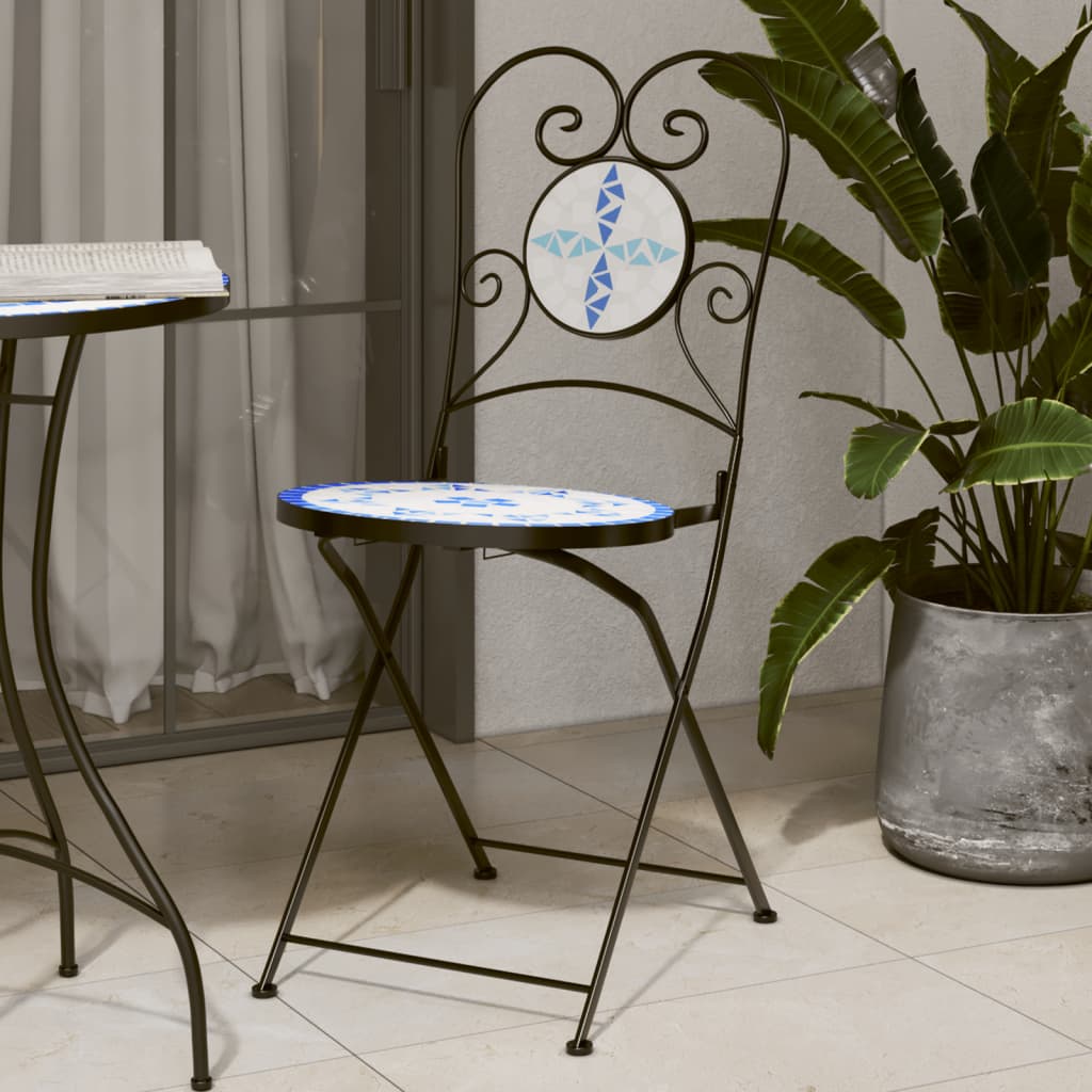E-shop Multidom Bistro stoličky, skladacie 2 ks, modro biele, keramika