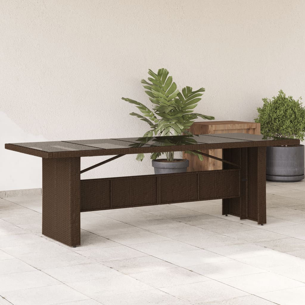 E-shop Multidom Záhradný stôl so sklenenou doskou hnedý 240x90x75 cm polyratan