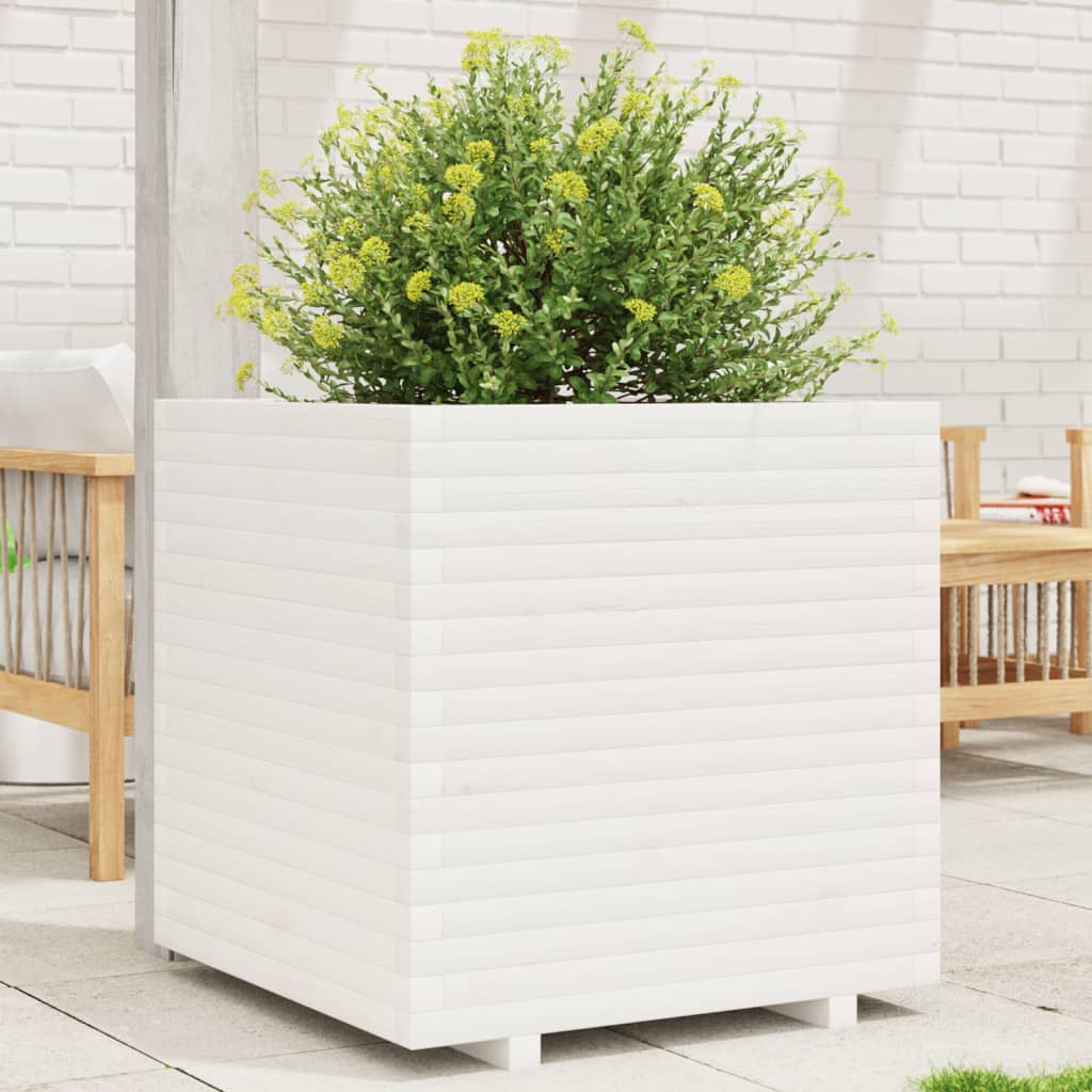 E-shop Multidom Záhradný kvetináč biely 70x70x72 cm borovicový masív