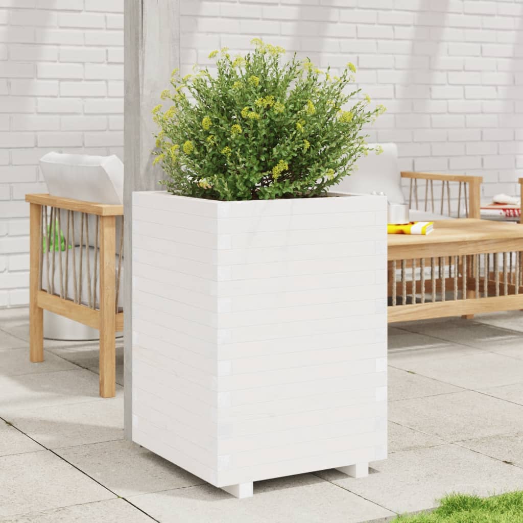 E-shop Multidom Záhradný kvetináč biely 50x50x72,5 cm masívna borovica