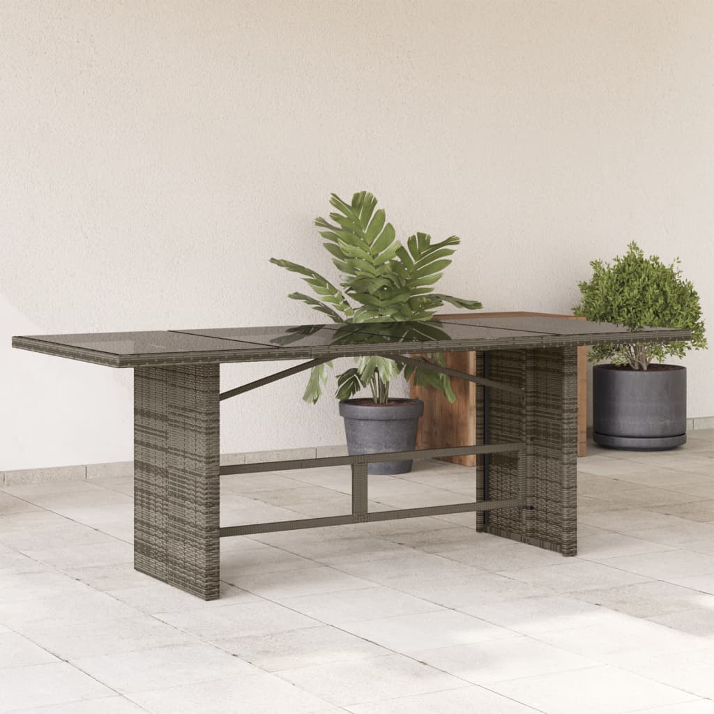 E-shop Multidom Záhradný stôl so sklenenou doskou sivý 190x80x75 cm polyratan