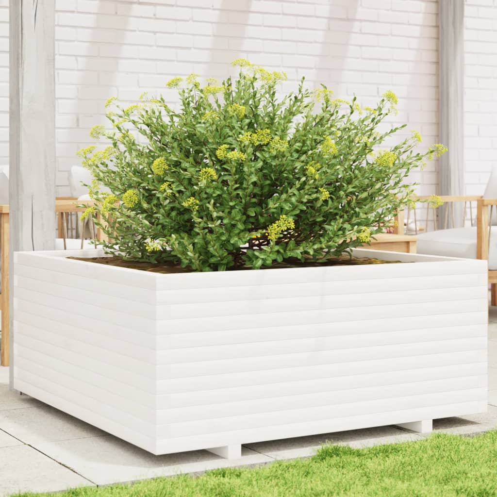E-shop Multidom Záhradný kvetináč biely 110x110x49,5 cm borovicový masív