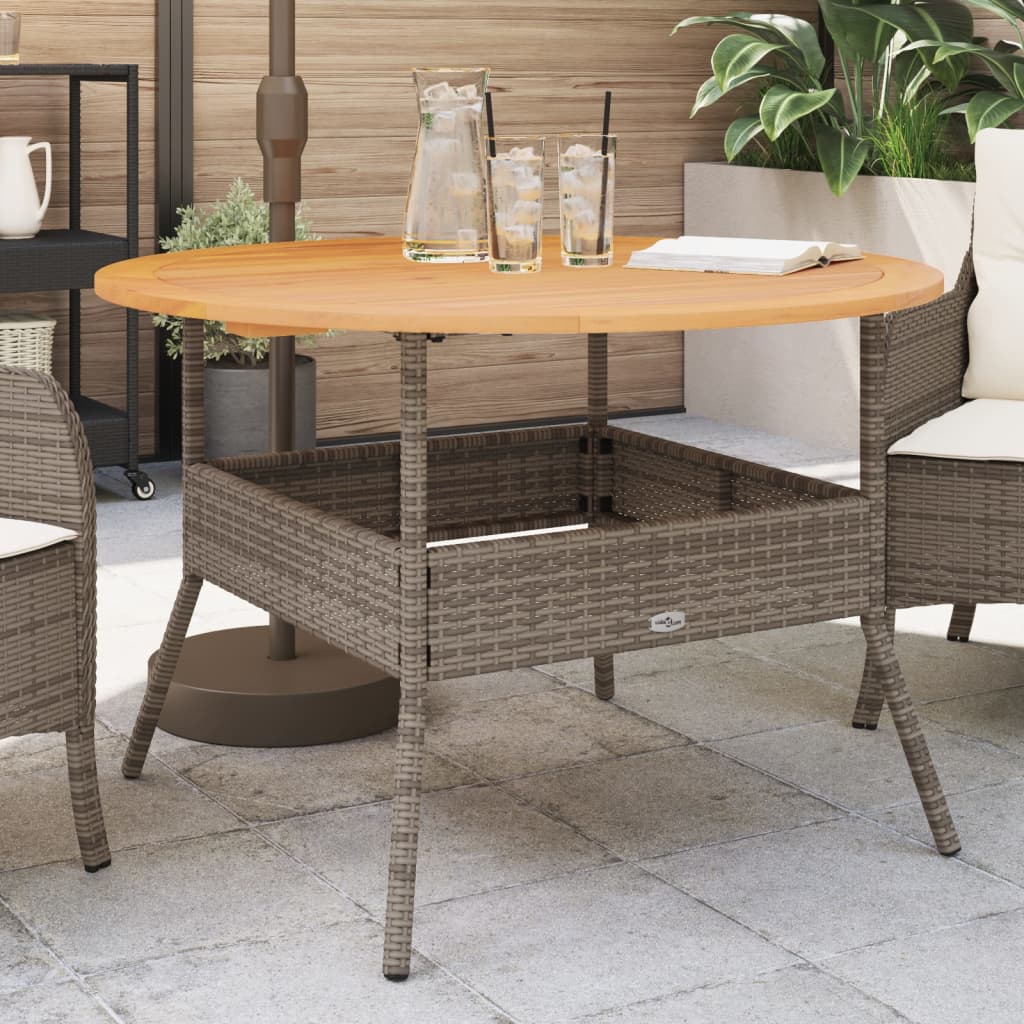 E-shop Multidom Záhradný stôl s akáciovou doskou sivý Ø110x71 cm polyratan