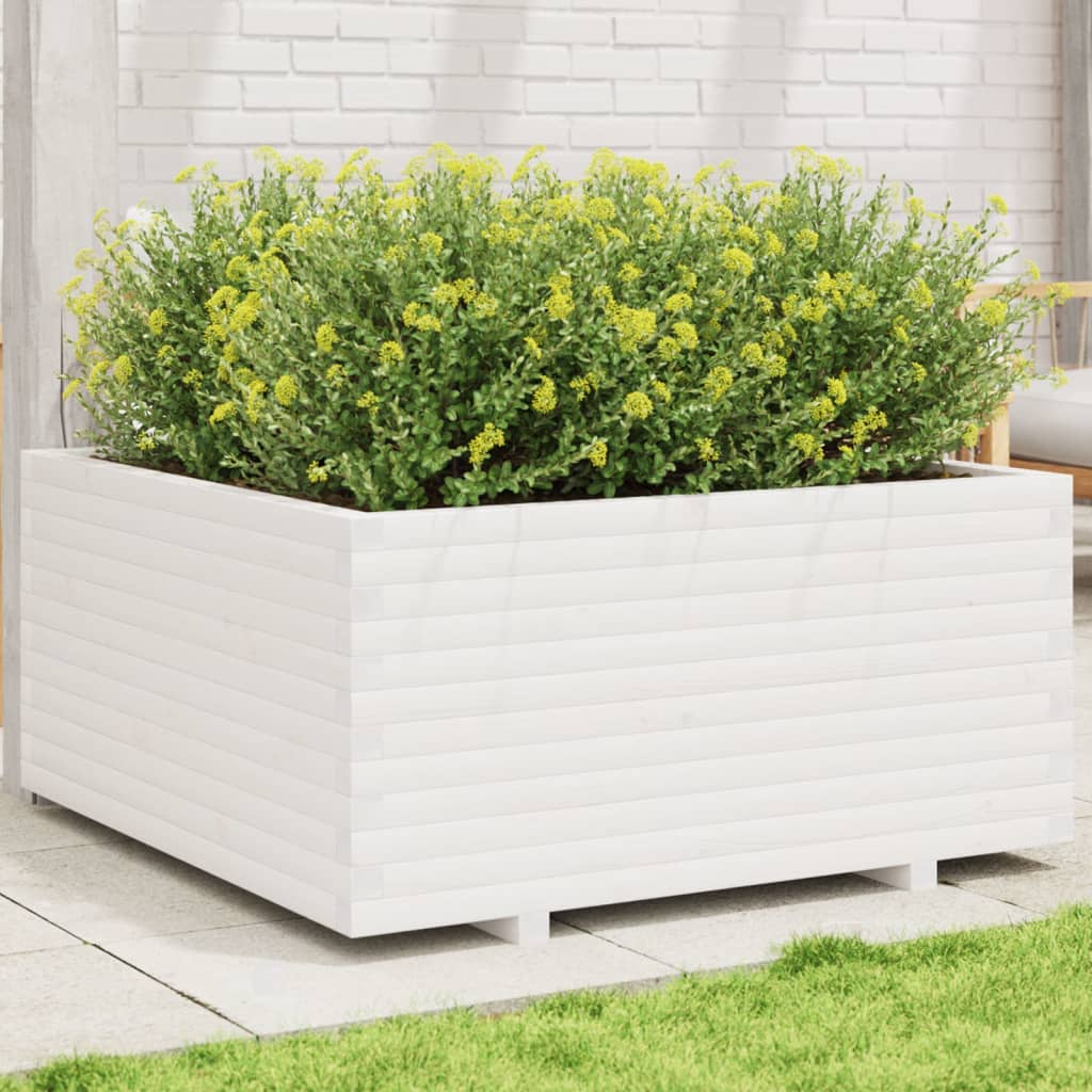 E-shop Multidom Záhradný kvetináč biely 100x100x49,5 cm borovicový masív