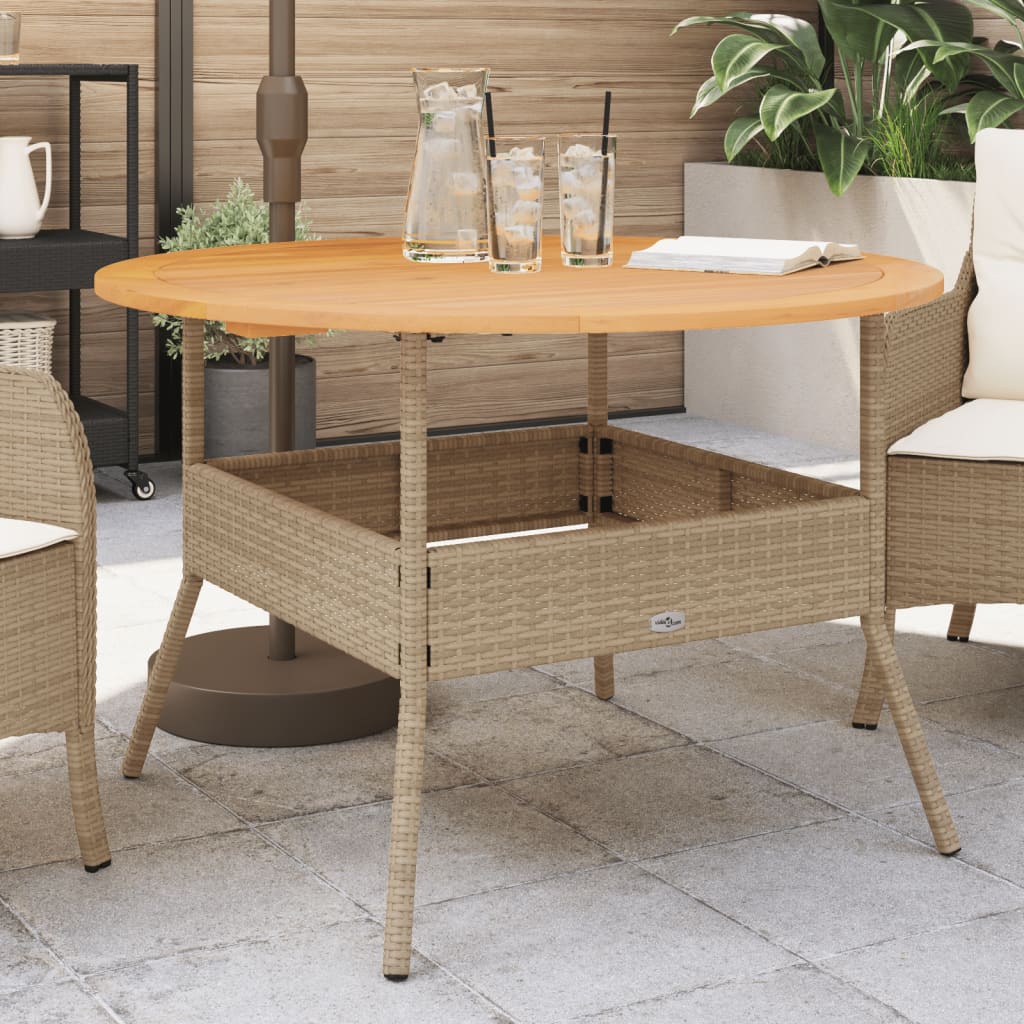 E-shop Multidom Záhr. stôl s akáciovou doskou béžový Beige Ø110x71 cm polyratan