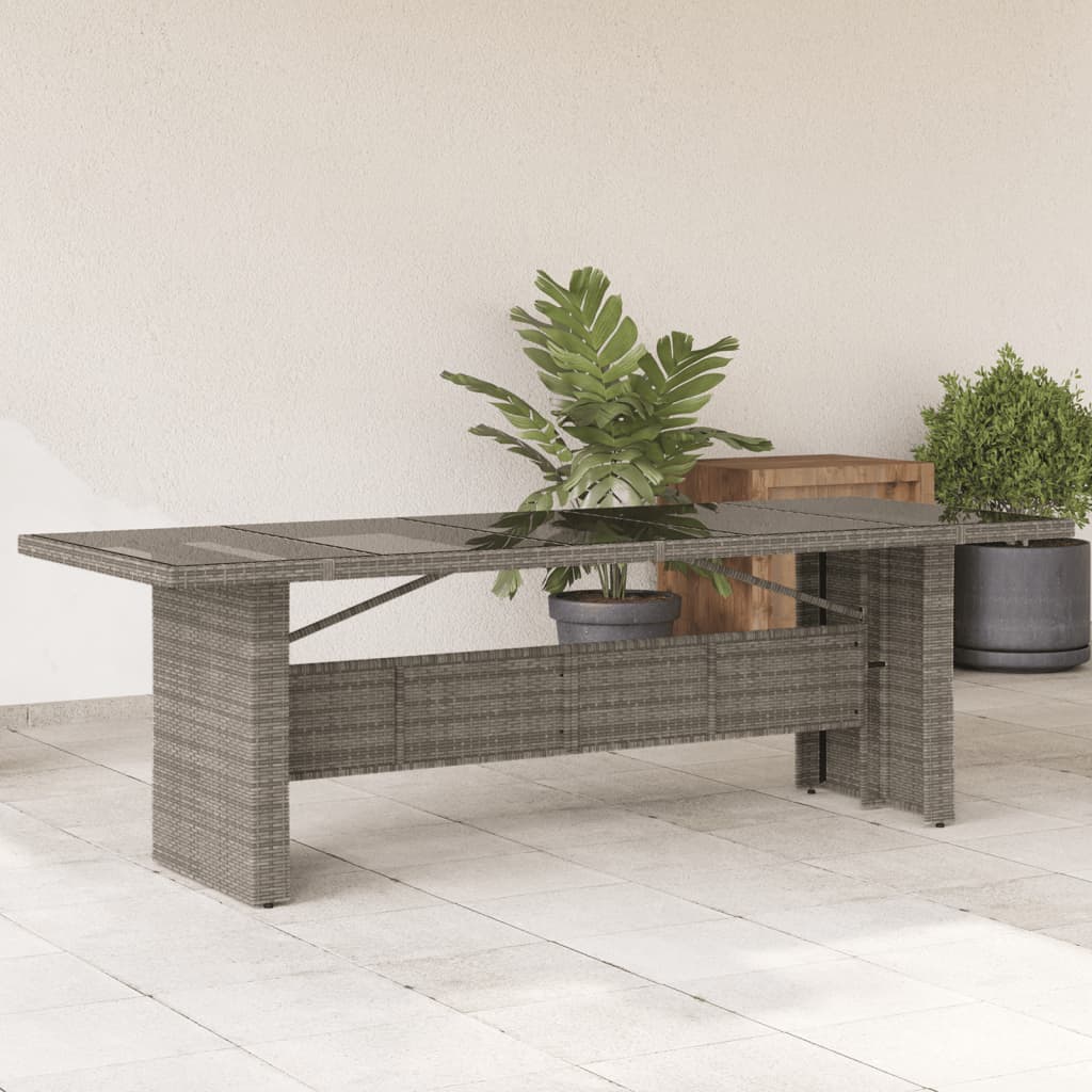 E-shop Multidom Záhradný stôl so sklenenou doskou sivý 240x90x75 cm polyratan