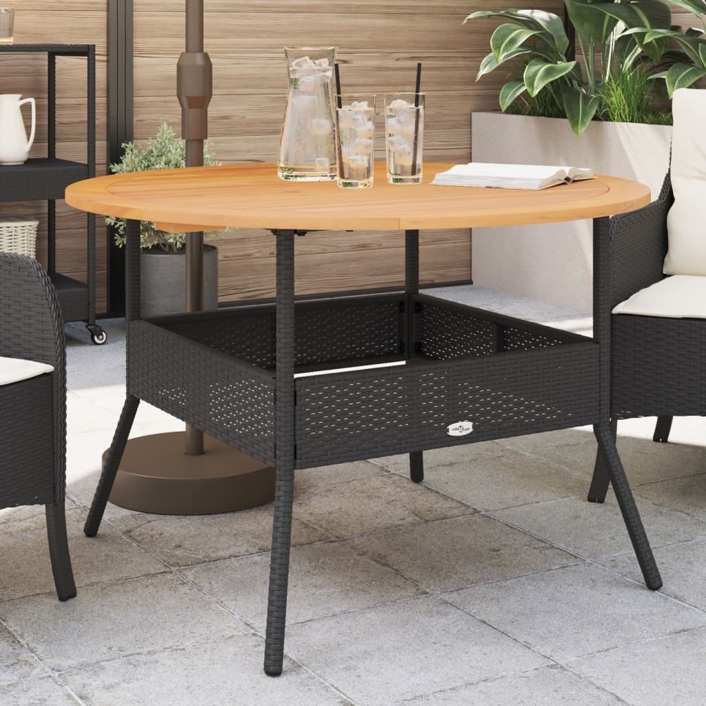 E-shop Multidom Záhradný stôl s akáciovou doskou čierny Ø110x71 cm polyratan