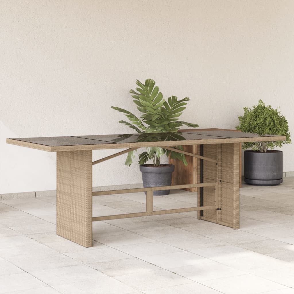 E-shop Multidom Záhradný stôl so sklenenou doskou béžový 190x80x75 cm polyratan