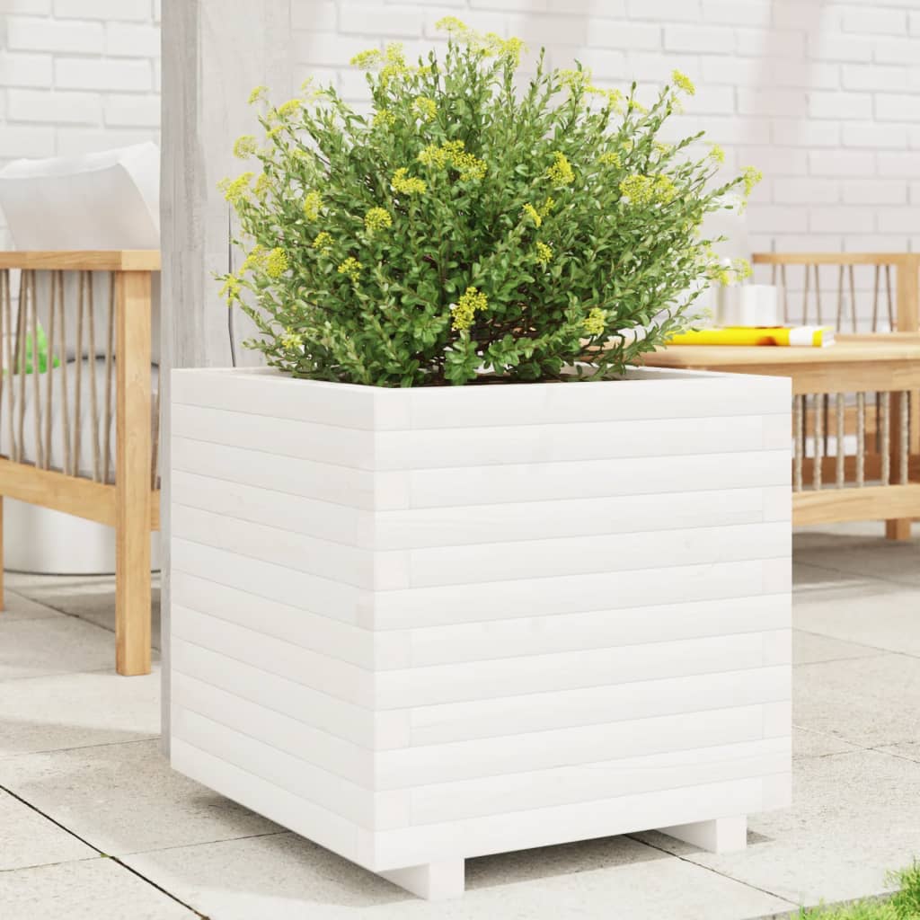 E-shop Multidom Záhradný kvetináč biely 50x50x49,5 cm masívna borovica