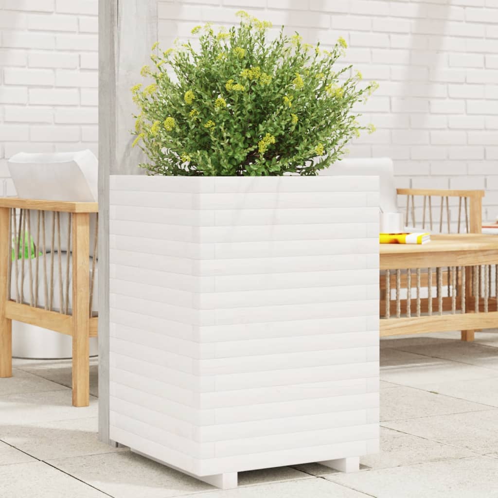 E-shop Multidom Záhradný kvetináč biely 50x50x72 cm masívna borovica