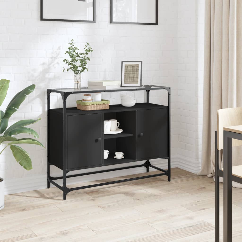 E-shop Multidom Komoda so sklenenou doskou čierna 98x35x81 cm kompozitné drevo