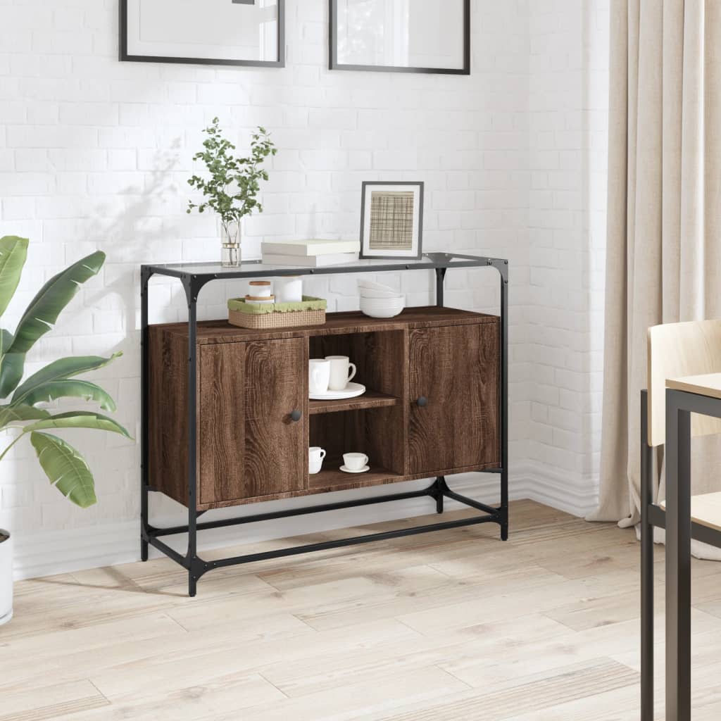 E-shop Multidom Komoda sklenená doska hnedý dub 98x35x81 cm kompozitné drevo