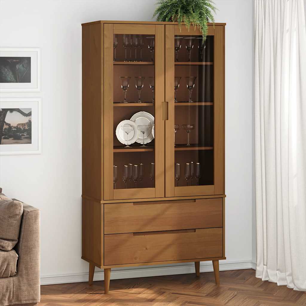 E-shop Multidom Vitrína MOLDE, hnedá 90x35x175 cm, borovicový masív