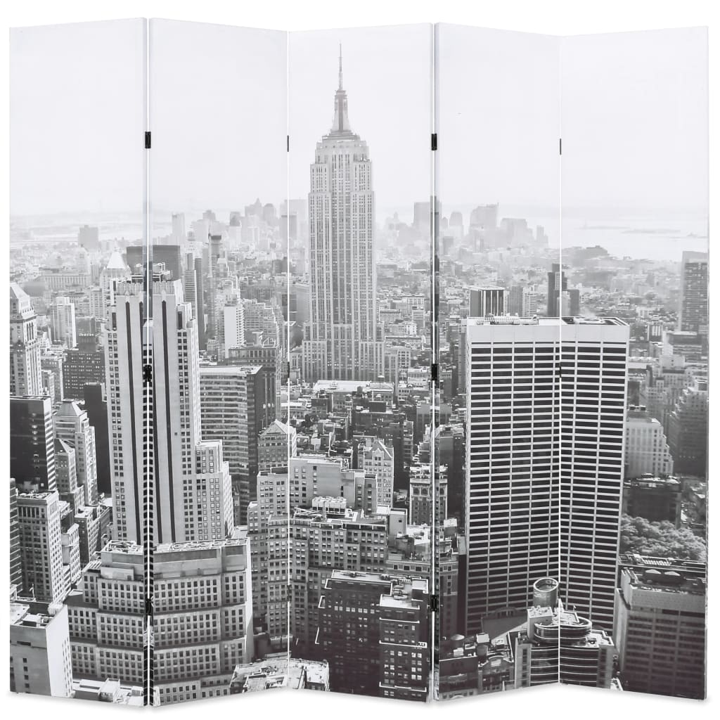 E-shop Multidom Skladací paraván 200x170 cm, potlač New Yorku, čierno-biely