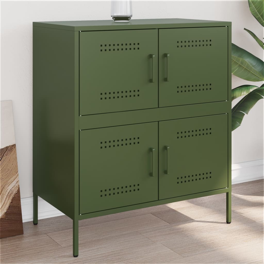 E-shop Multidom Komoda olivovozelená 68x39x79 cm oceľ