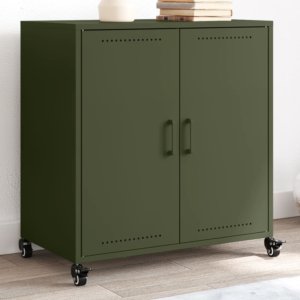 E-shop Multidom Komoda olivovozelená 68x39x72 cm oceľ