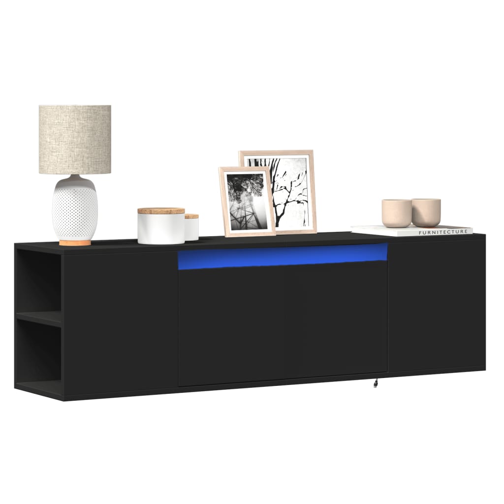 E-shop Multidom TV nástenná skrinka s LED svetlami čierna 135x31x39,5 cm