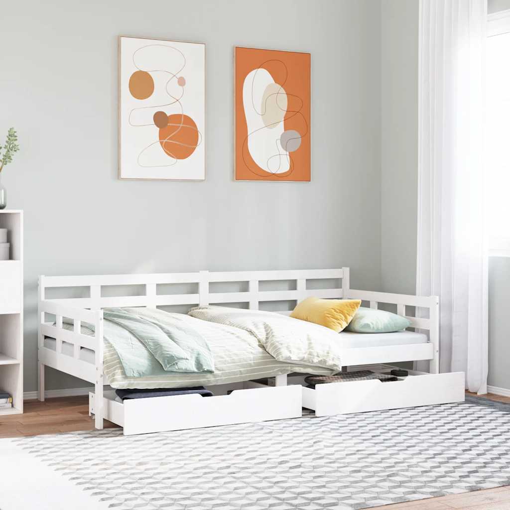E-shop Multidom Denná posteľ zásuvky biela 80x200 cm masívna borovica