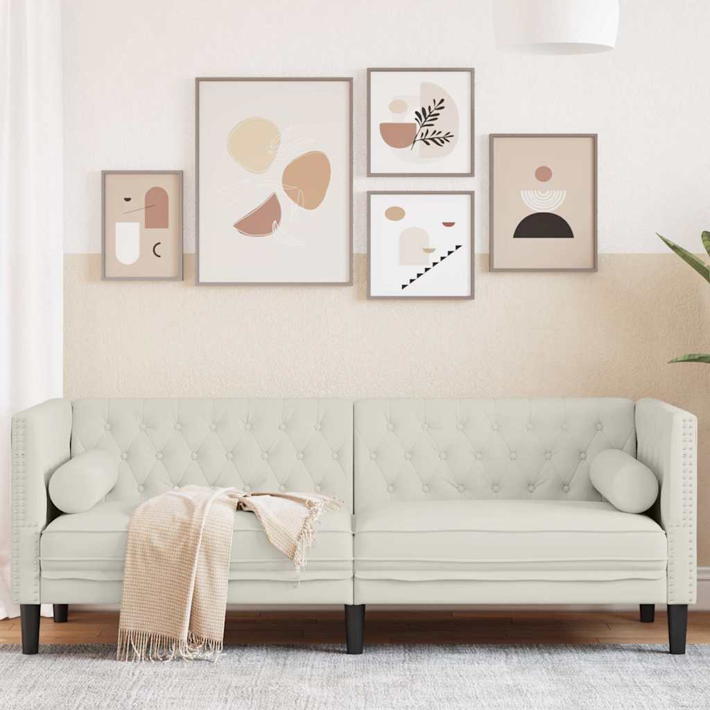 E-shop Multidom 3-miestna pohovka Chesterfield s opierkami krémová zamat