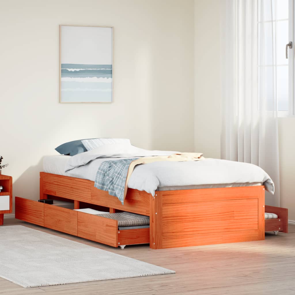 E-shop Multidom Posteľ bez matraca so zásuvkami vosková 75x190 cm borovica