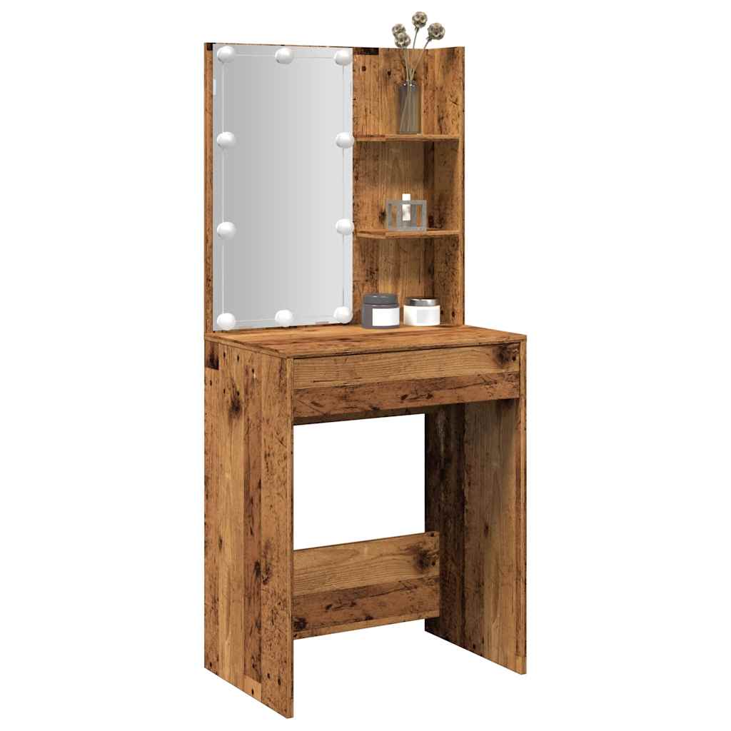 Multidom Toaletný stolík s LED staré drevo 60x40x140 cm