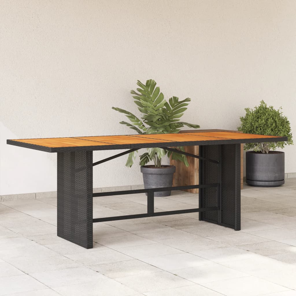 E-shop Multidom záhradný stôl s akáciovou doskou čierny 190x80x75 cm polyratan