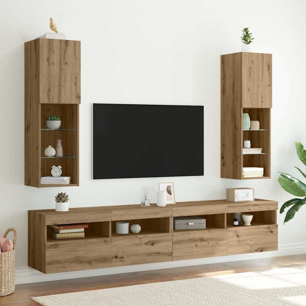 E-shop Multidom TV skrinky s LED svetlami 2 ks dub artisan 30,5x30x102 cm