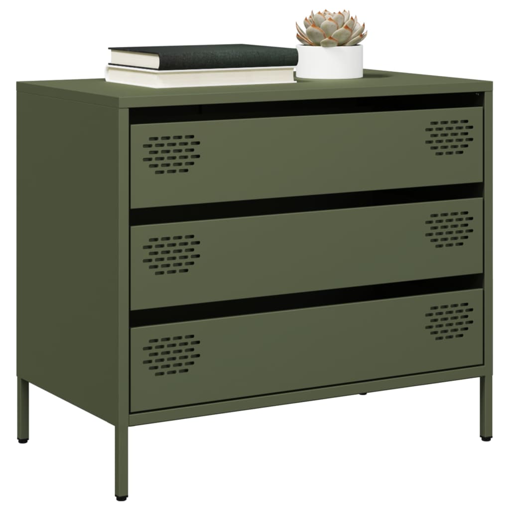 E-shop Multidom Komoda olivovozelená 68x39x58,5 cm oceľ valcovaná za studena