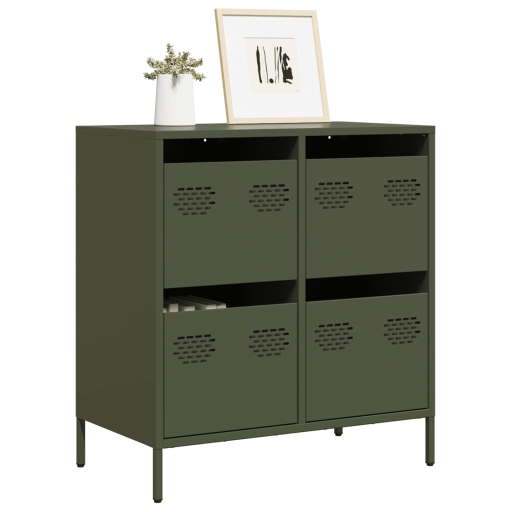 E-shop Multidom Komoda olivovozelená 68x39x73,5 cm oceľ valcovaná za studena