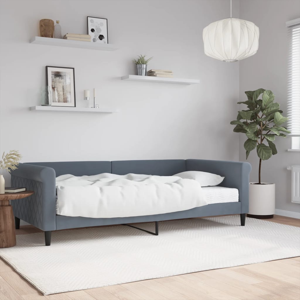E-shop Multidom Denná posteľ s matracom tmavosivá 100x200 cm zamat