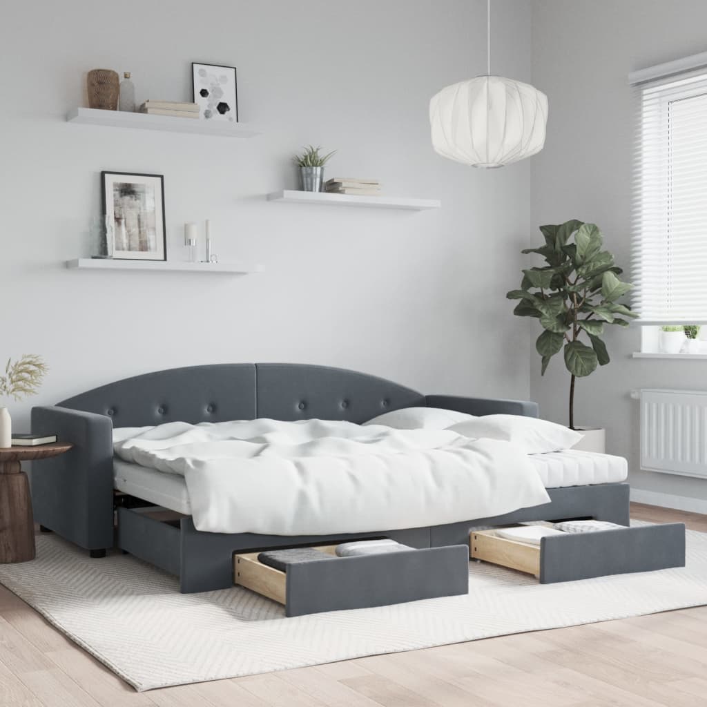 E-shop Multidom Rozkladacia denná posteľ so zásuvkami tmavosivá 80x200 cm látka