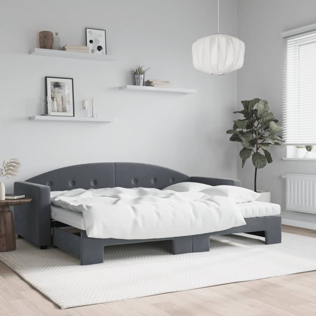 E-shop Multidom Rozkladacia denná posteľ s matracmi tmavosivá 80x200 cm zamat