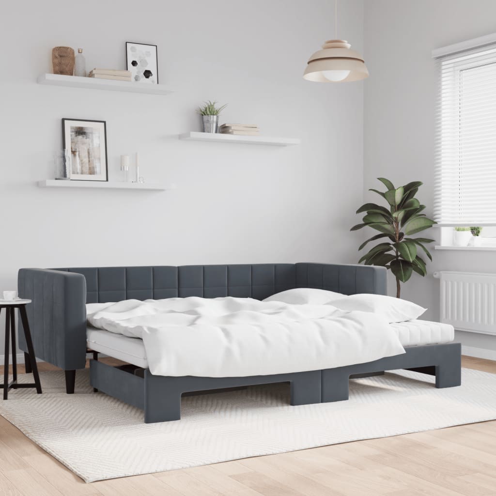 E-shop Multidom Rozkladacia denná posteľ s matracmi tmavozelená 90x200 cm zamat
