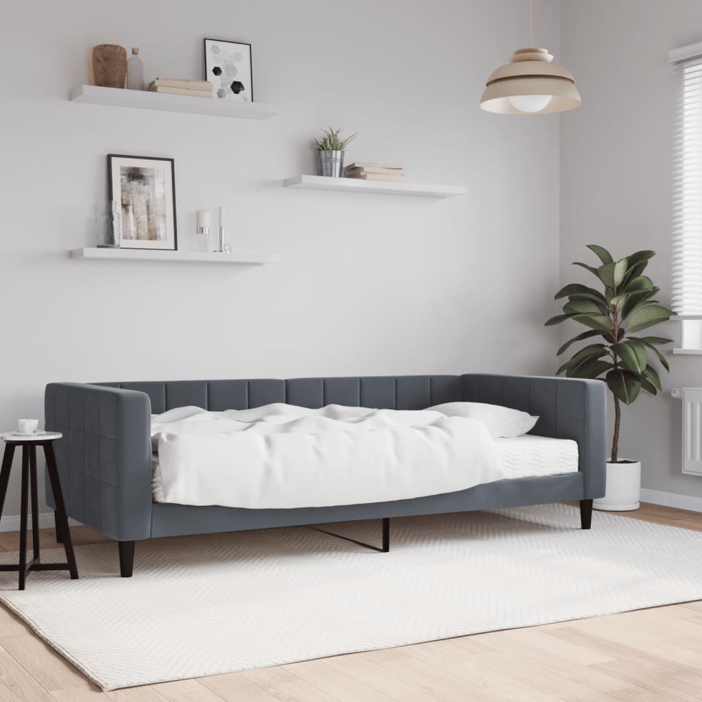 E-shop Multidom Denná posteľ s matracom tmavosivá 90x200 cm zamat
