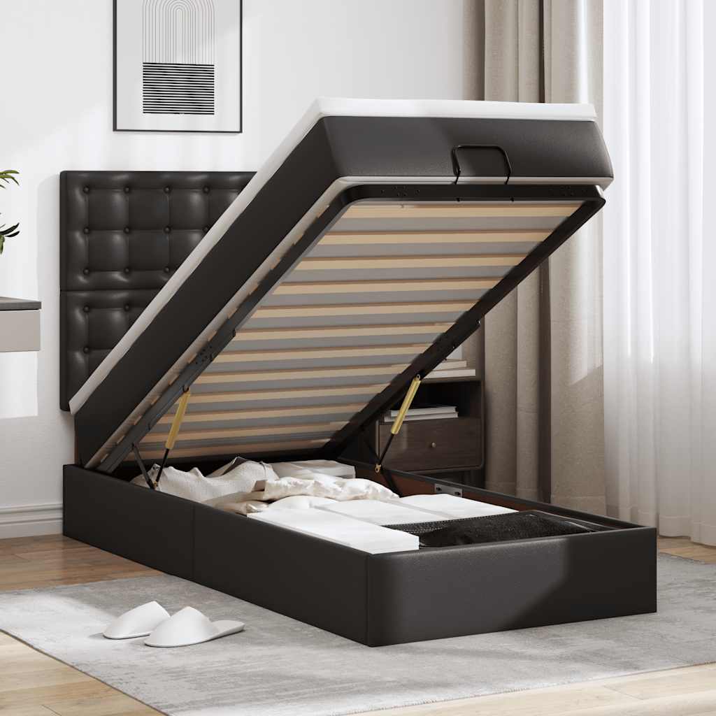 E-shop Multidom Osmanský posteľ s matracom, čierna 90x200 cm, umelá koža