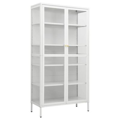 E-shop vidaXL Vitrína biela 90x40x180 cm oceľ a tvrdené sklo