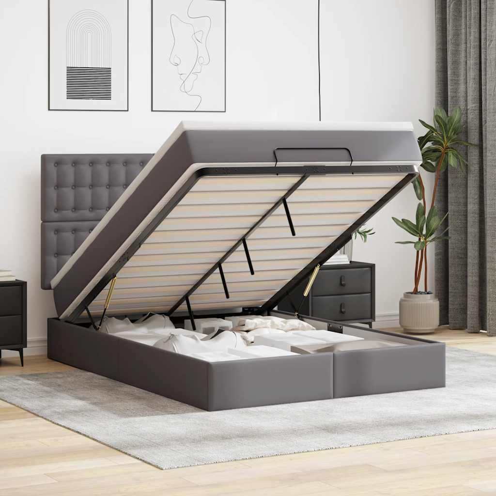 E-shop Multidom Osmanský rám postele s matracom sivá 140x200 cm umelá koža