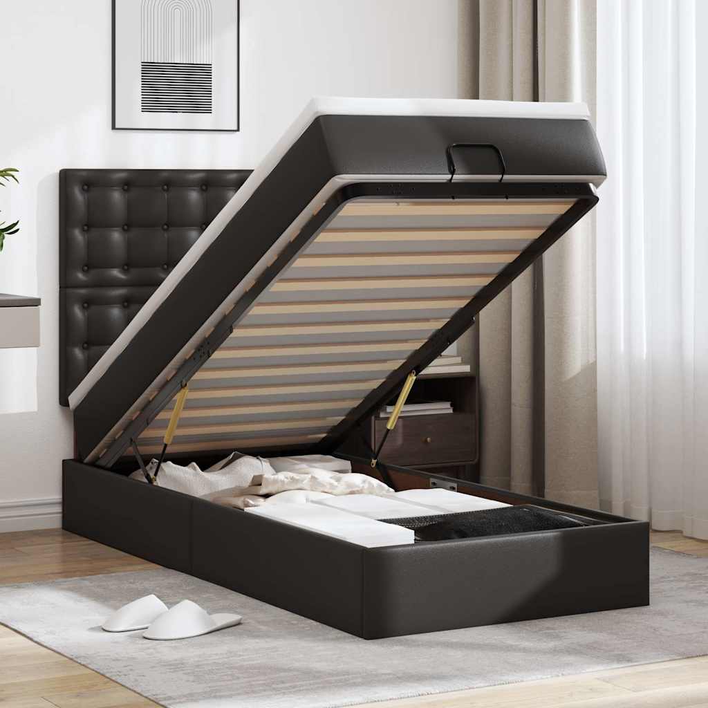 E-shop Multidom Osmanský posteľ s matracom, čierna, 80x200 cm, umelá koža