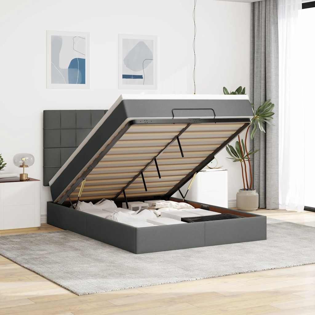 E-shop Multidom Osmanská posteľ s matracom a LED diódami tmavosivá 140x200 cm