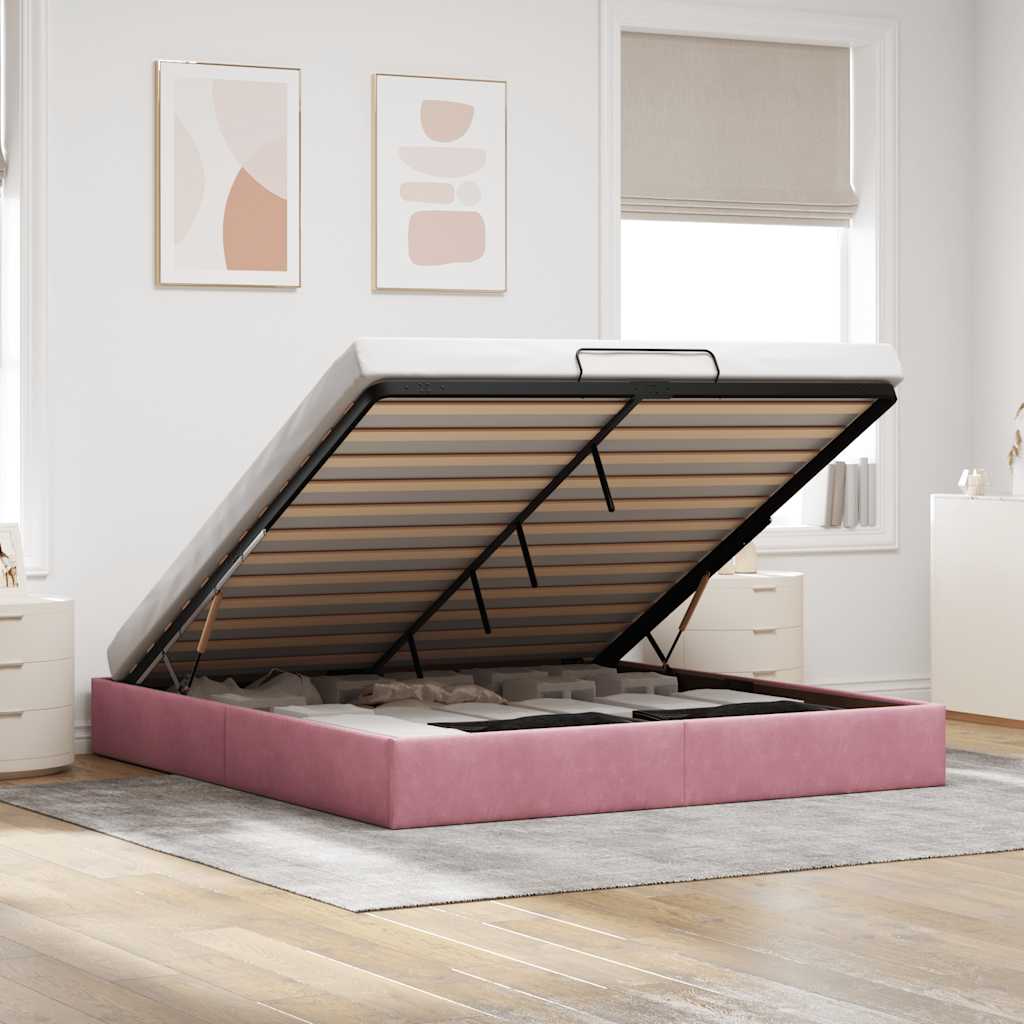 E-shop Multidom Osmanský rám postele Bez matraca Ružová 180x200 cm Zamat