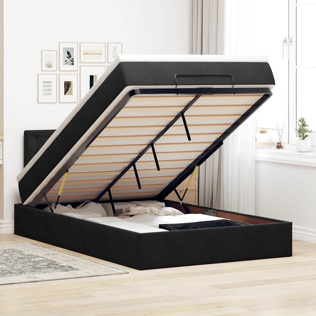 E-shop Multidom Osmanská posteľ s matracom Čierna 120x200cm Zamat