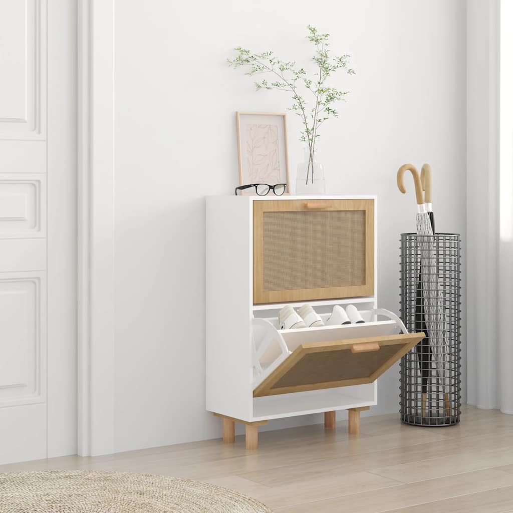 E-shop Multidom Botník biely 52x25x80 cm spracované drevo a prírodný ratan