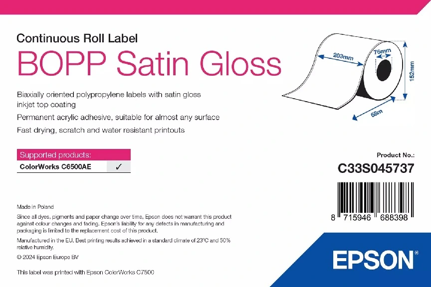 BOPP Satin Gloss Label - ContRoll: 203mm x 68m