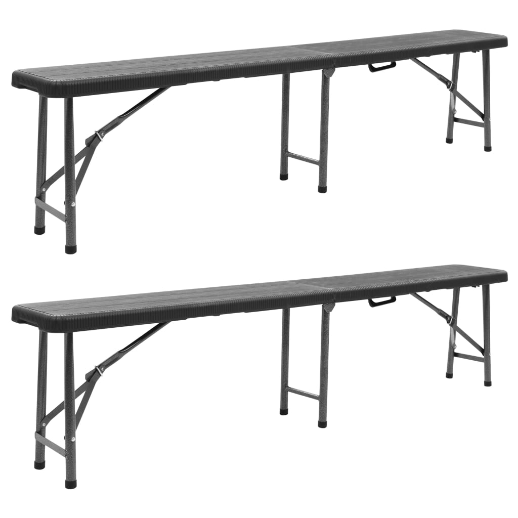 Multidom Skladacie záhradné lavice 2 ks, 180 cm, HDPE, čierne