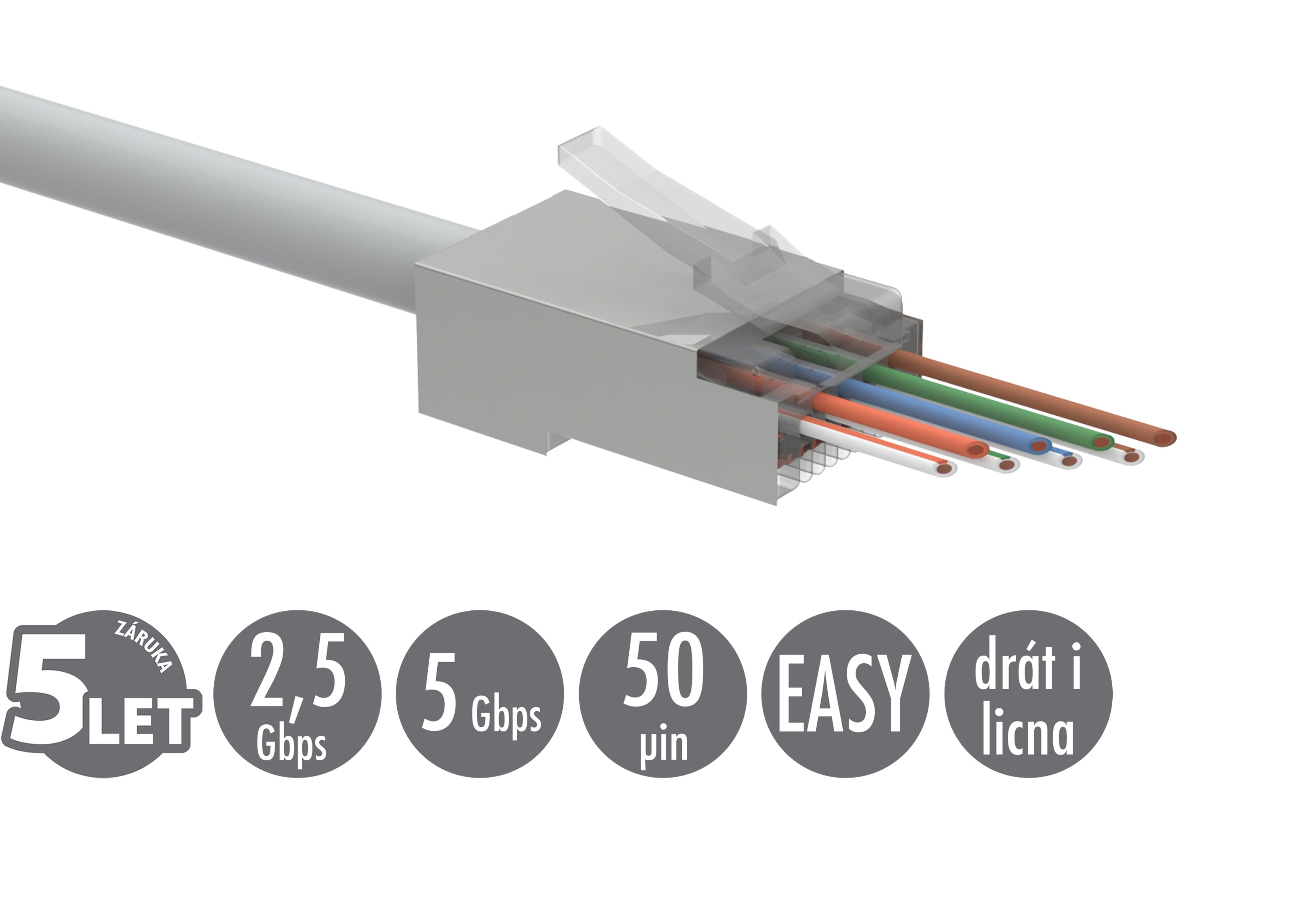 Univerzálny EASY konektor RJ45 CAT5E STP 8p8c na drôt aj licnu SXRJ45-5E-STP-EASY 100ks