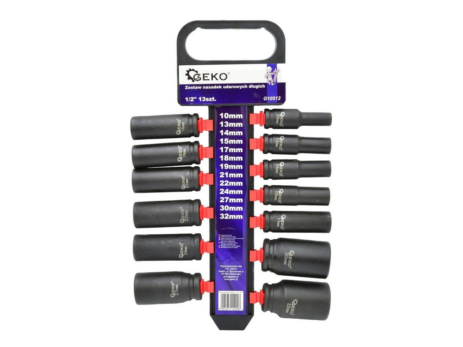 E-shop Sada 13 nástrčných rázových dlouhých hlavic 1/2" GEKO