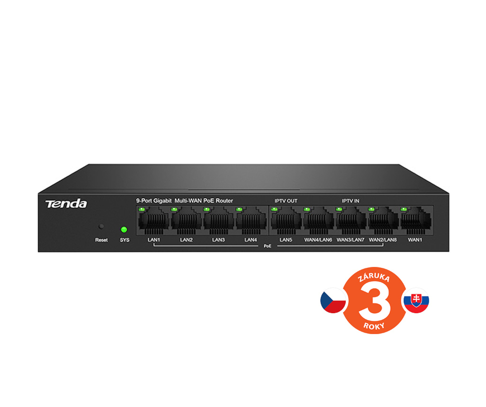 Tenda G0-8G-PoE Gigabit PoE Router, MultiWAN 1x WAN, 5x LAN, 3x WAN/LAN, 8xPoE 802.3af/at, 10/100/1000Mbps
