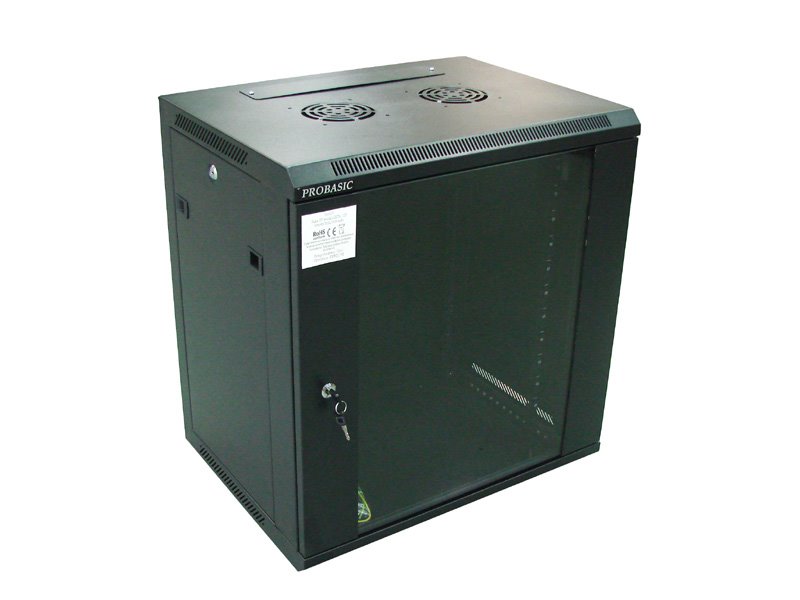 E-shop SAPRO RACK 19" nástenný ZETA 12U 600x450 RAL9004, dvere sklo na samozostavenie, čierny