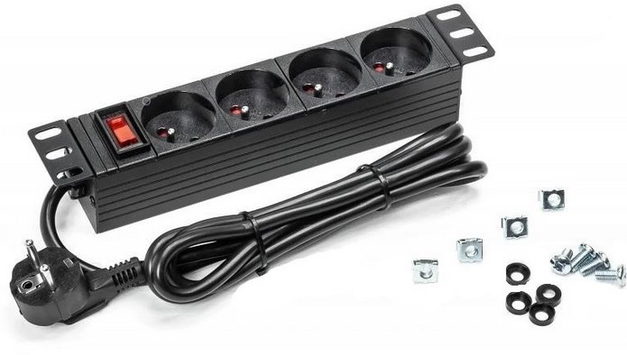 E-shop Napájacia lišta do racku NEKU 22.5092 10" panel 1U, 4 zásuvky, vypínač, 1,8m